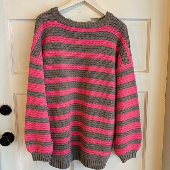 NWT free people links pullover heather grey dream pink gray stripe sweater - Picture 2 of 7